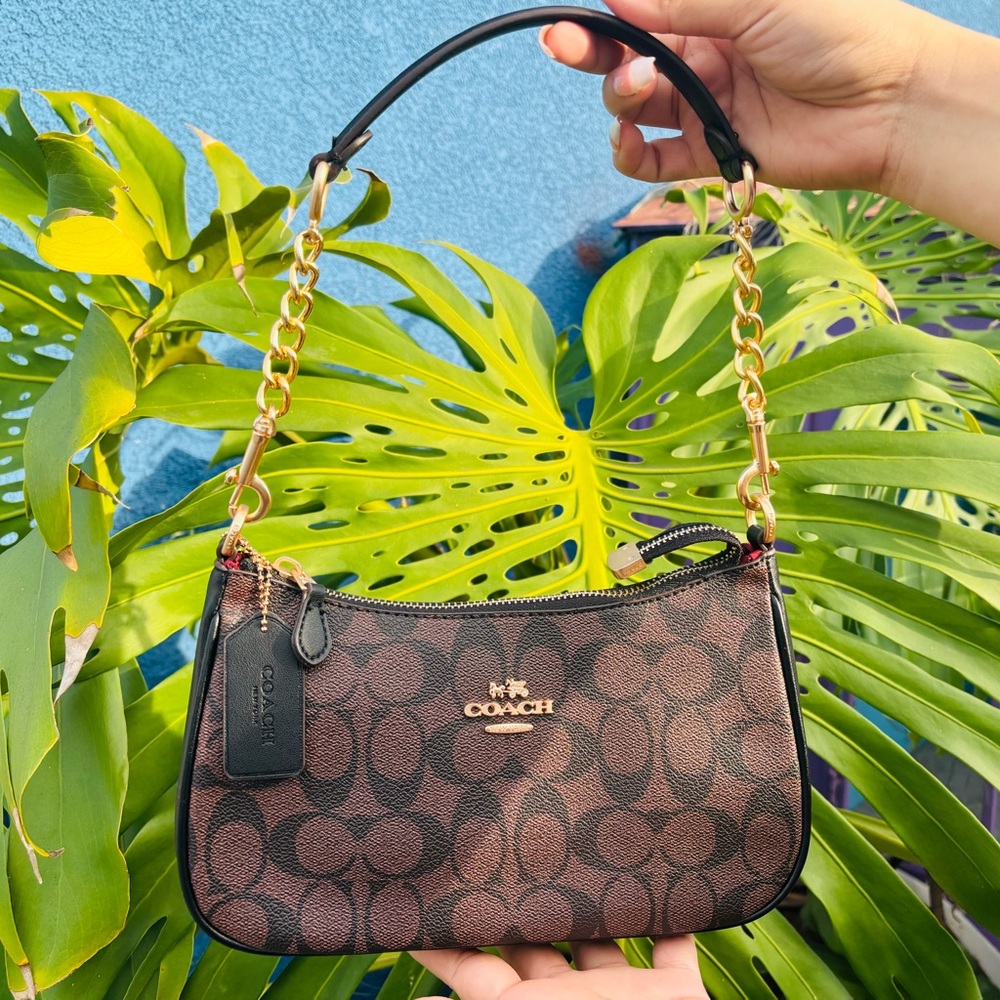 Coach Black and Brown Signature Chain Shoulder Bag
